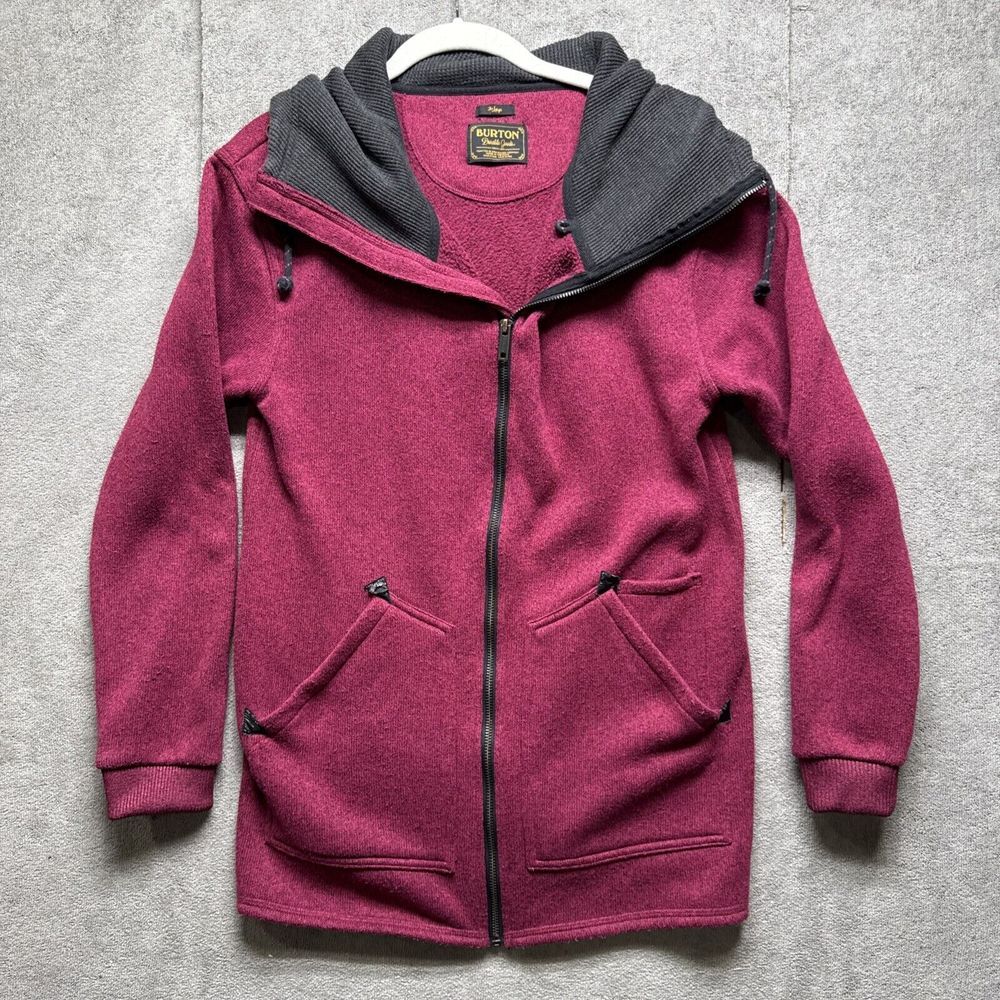 Burton Durable Goods Jacket Womens Large Maroon Hooded Full‎ Zip Apres Ski Relax